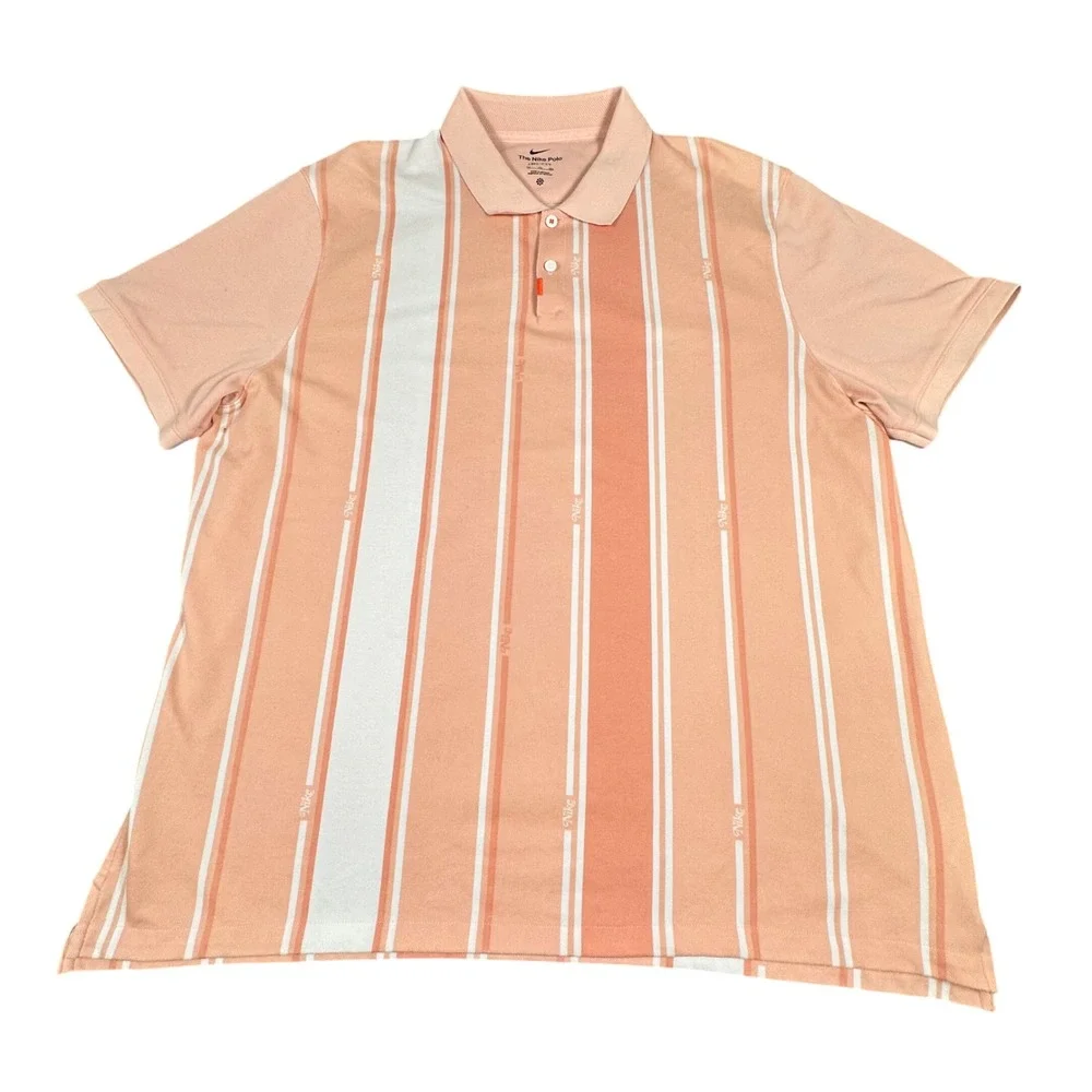 Nike Polo Mens XXL Dri-FIT Orange White Striped Short Sleeve Golf Shirt